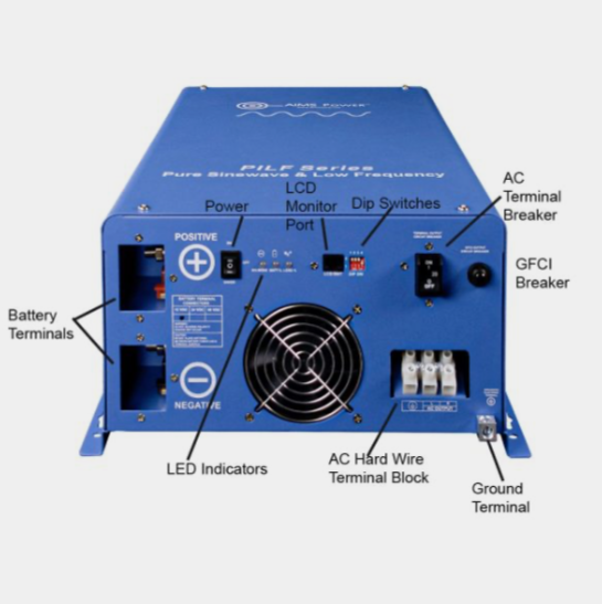 AIMS Power Industrial 3000 Watt 120/240 VAC 12V Low Frequency Pure Sine Inverter 120/240 VAC ETL Listed Conforms to UL458/CSA