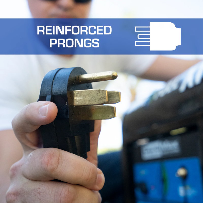 Reinforced prongs of the 50-Amp 6-Gauge Generator Power Cord