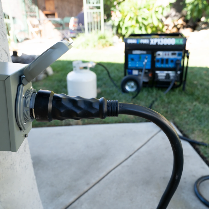 the 50-Amp 6-Gauge Generator Power Cord plugged in