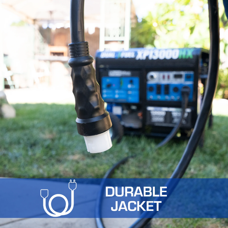 the 50-Amp 6-Gauge Generator Power Cord has a durable jacket to help protect it