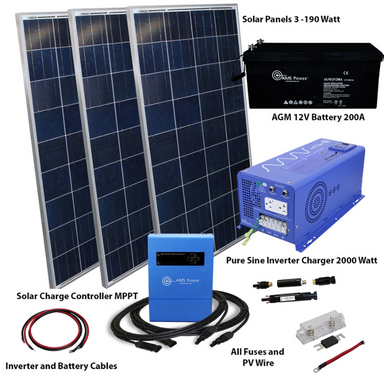 570 Watt Solar with 2000 Watt Inverter Charger Off Grid Kit