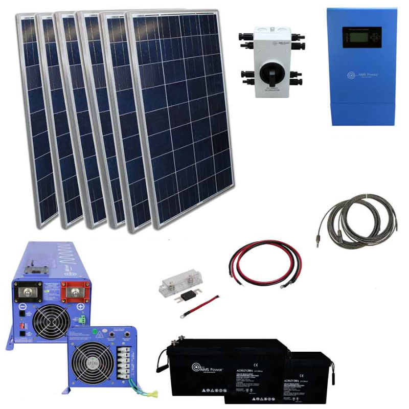 720 Watt Off Grid Solar Kit with 4000 Watt Pure Sine Inverter Charger 120/240 VAC 48VDC without lables