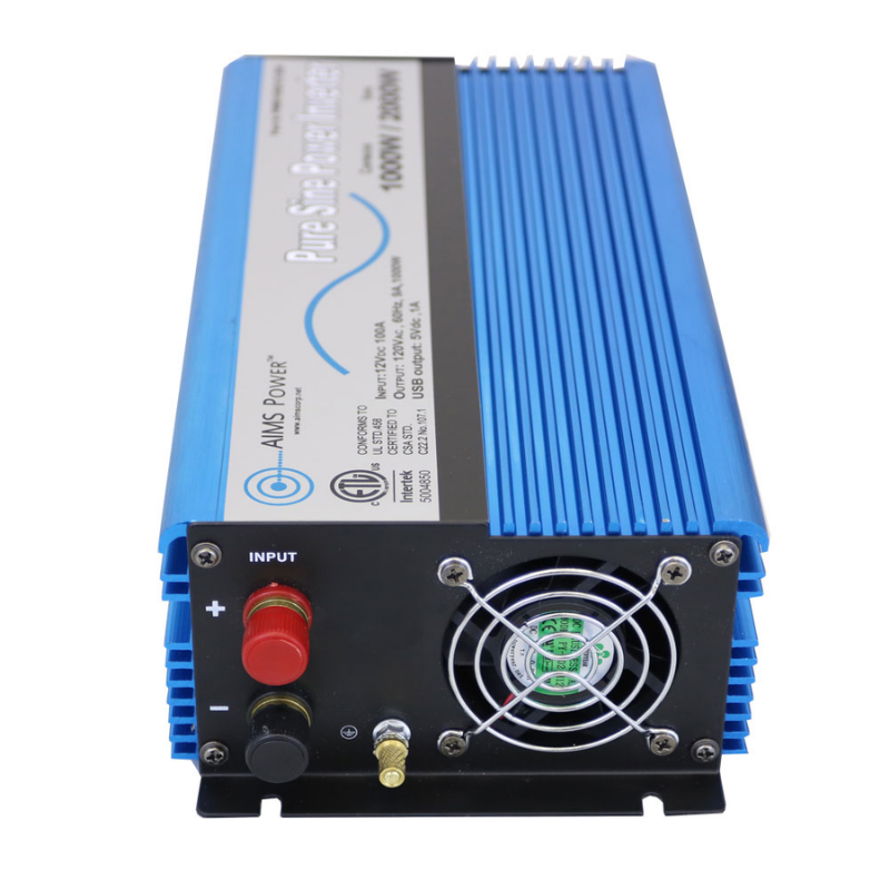 AIMS Power 1000 Watt Pure Sine Inverter 12 Volt input terminals and fan