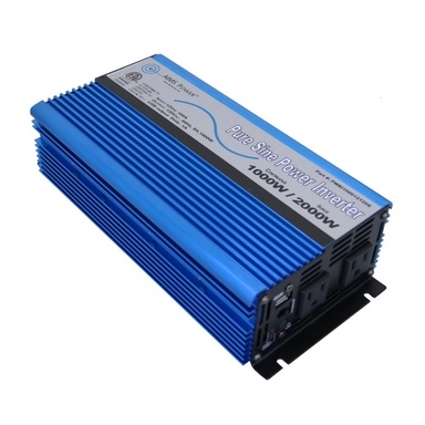 AIMS Power 1000 Watt Pure Sine Inverter 12 Volt front, side, and top view