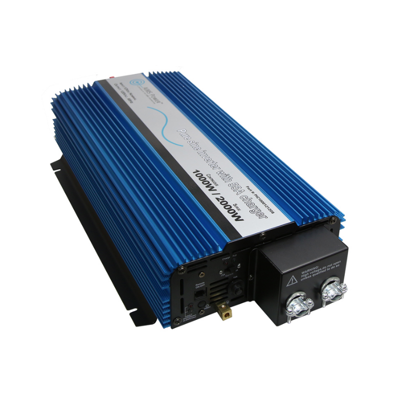 AIMS Power 1000 Watt Pure Sine Inverter Charger 12 Volt - Hardwire Only - front, side, and top view