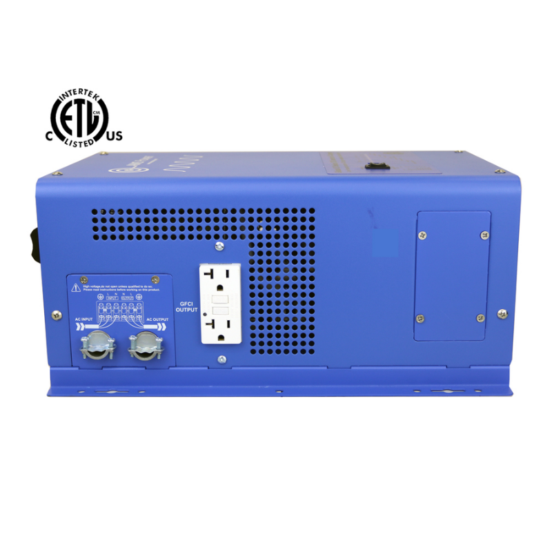 AIMS Power 1500 Watt Pure Sine Inverter Charger 12 Volt - ETL Listed to UL 458 - side view with ETL stamp