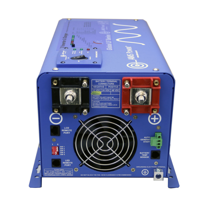 AIMS Power 1500 Watt Pure Sine Inverter Charger 12 Volt - terminals and fan