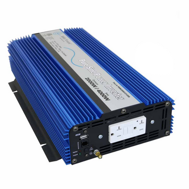 AIMS Power 2000 Watt Pure Sine Inverter 12 Volt front, top, and side view