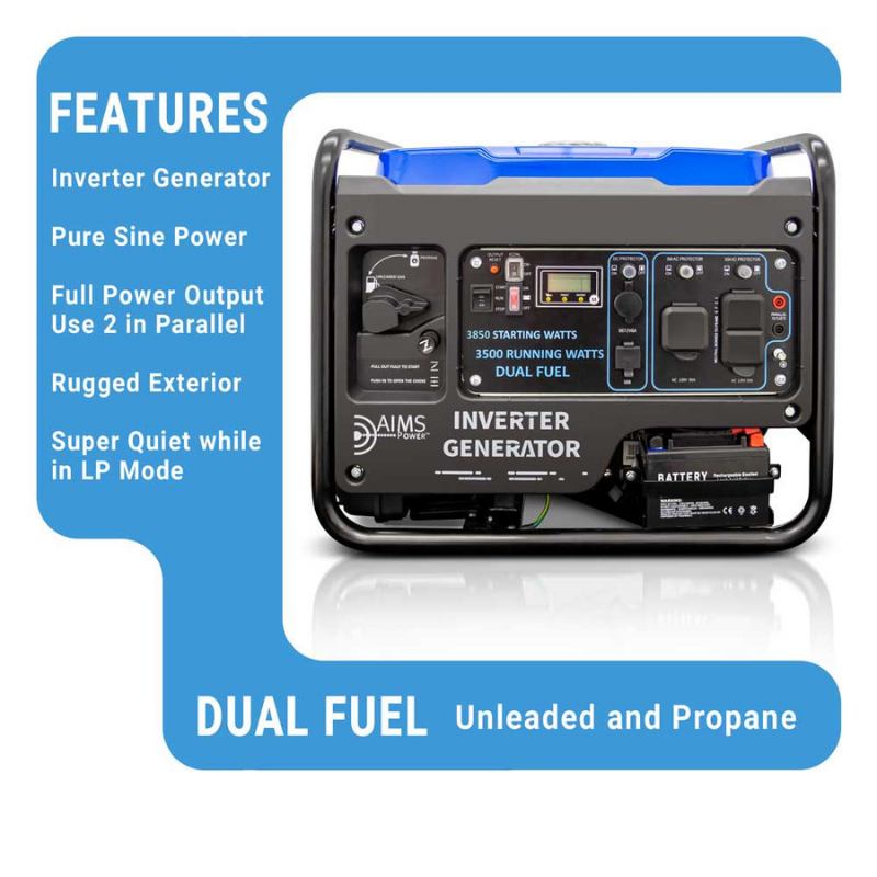 AIMS Power 3850-Watt Dual Fuel Inverter Generator - GEN3850W120VD features