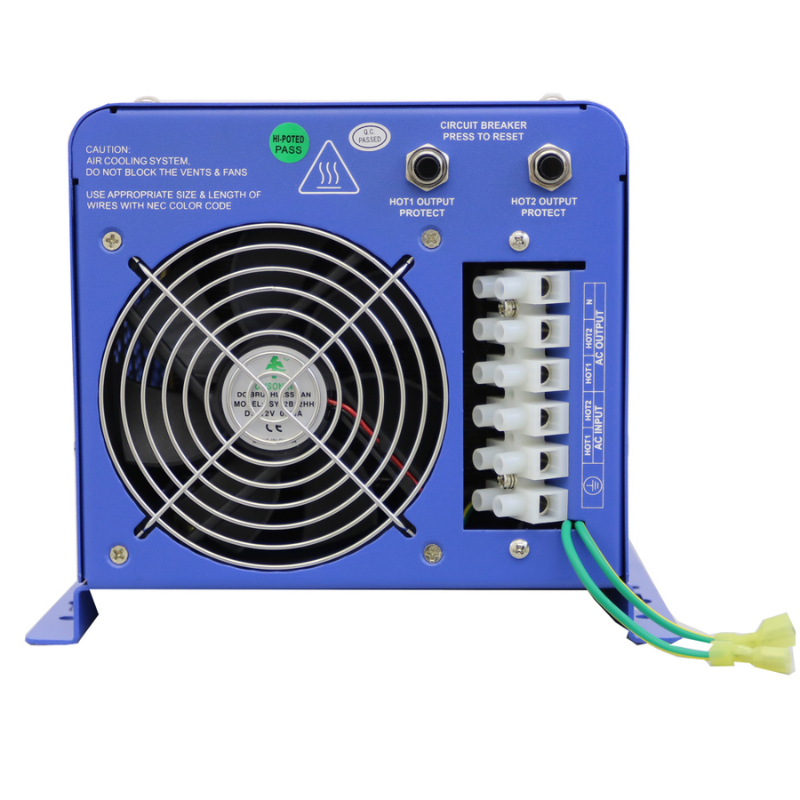 AIMS Power 4000 Watt Pure Sine Inverter Charger - 12 VDC to 120/240VAC - circuit breakers and fan