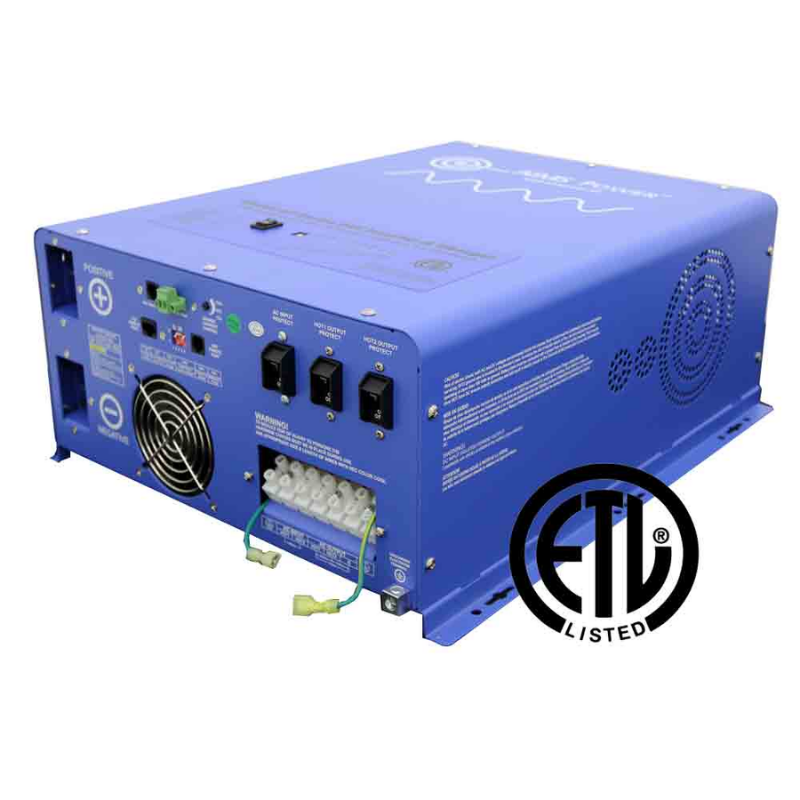 AIMS Power 4000 Watt Pure Sine Inverter Charger - 24VDC to 120VAC - ETL Listed to UL 458 - front, top, side view