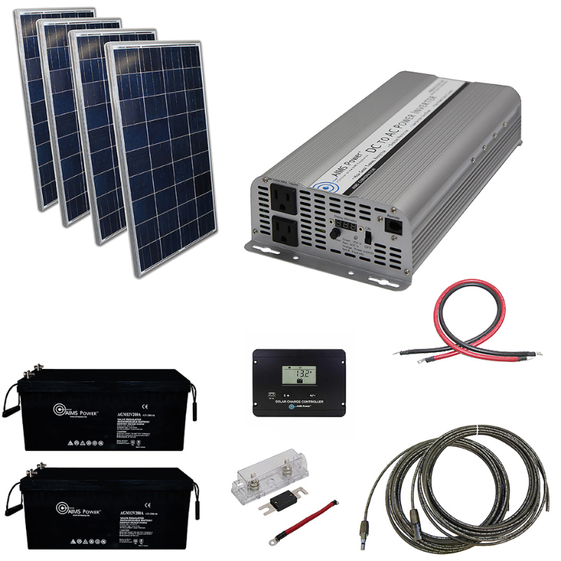 AIMS Power 480 Watt Solar Kit with 2500 Watt Power Inverter 24 VDC