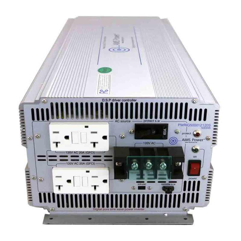 AIMS Power 5000 Watt Pure Sine Inverter 12 Volt - Industrial Grade AC output and power switch