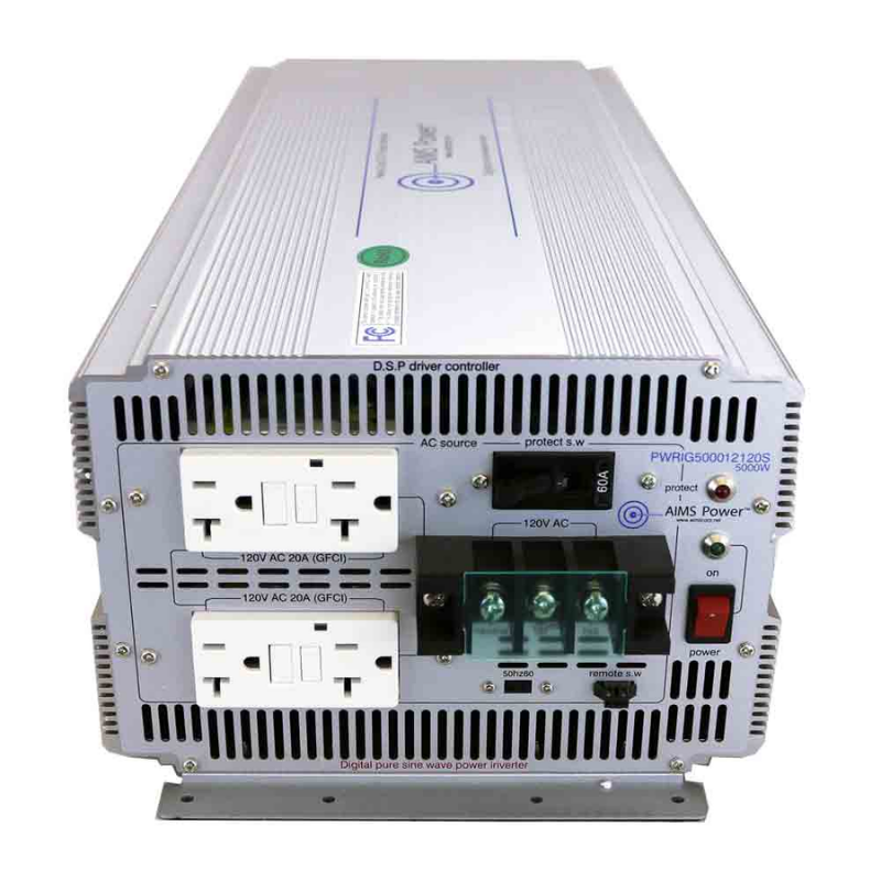 AIMS Power 5000 Watt Pure Sine Inverter 24 Volt - Industrial Grade - plugs and power switch