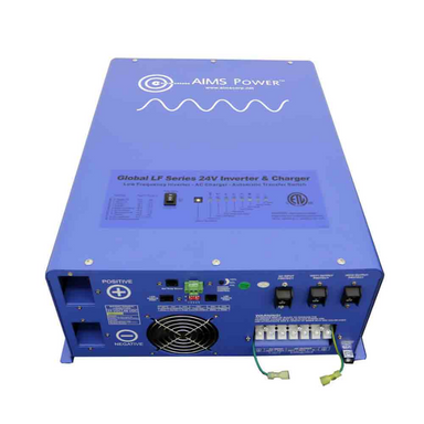 AIMS Power 6000 Watt Pure Sine Inverter Charger - 24VDC to 120VAC - LISTED TO UL & CSA - front and top view