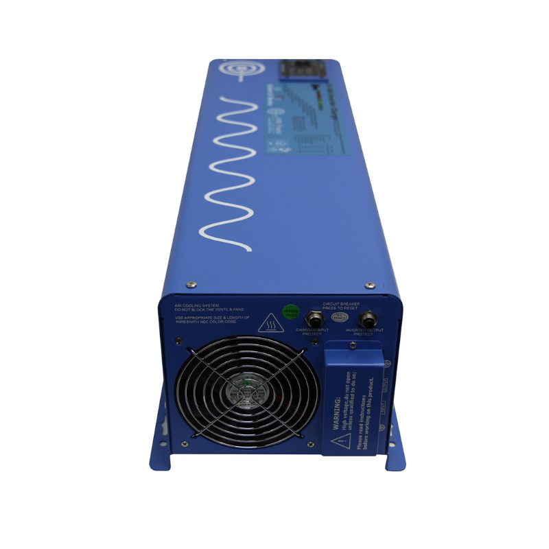 AIMS Power 6000 Watt Pure Sine Inverter Charger - 48VDC to 120/240VAC Split Phase - view of the rear and top