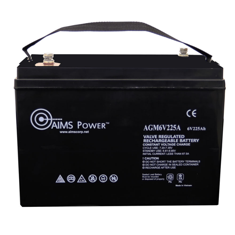 AIMS Power AGM 6V 225Ah Deep Cycle Battery Heavy Duty front view