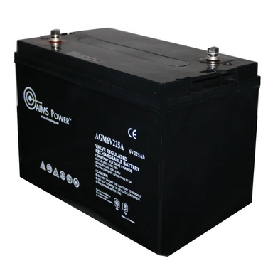 AIMS Power AGM 6V 225Ah Deep Cycle Battery Heavy Duty front, top, and side view