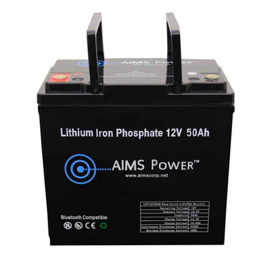 AIMS Power Lithium Battery 12V 50Ah LiFePO4 Lithium Iron Phosphate with Bluetooth Monitoring with handles