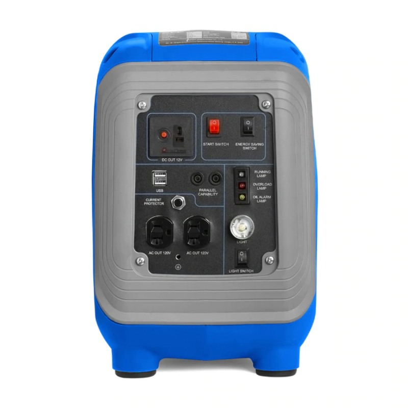 ALP Portable 100W Propane Generator Gray and Blue front view of controls