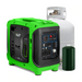 ALP Portable 100W Propane Generator Green and Black side and front view with propane tank in the background