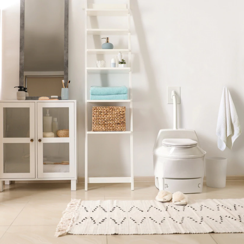 BioLet Composting Toilet 65a set up in a bathroom