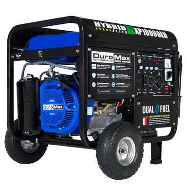 front and side view of the DuroMax 10000 Watt Dual Fuel Portable Generator