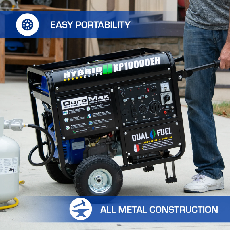 Portability of the DuroMax 10000 Watt Dual Fuel Portable Generator