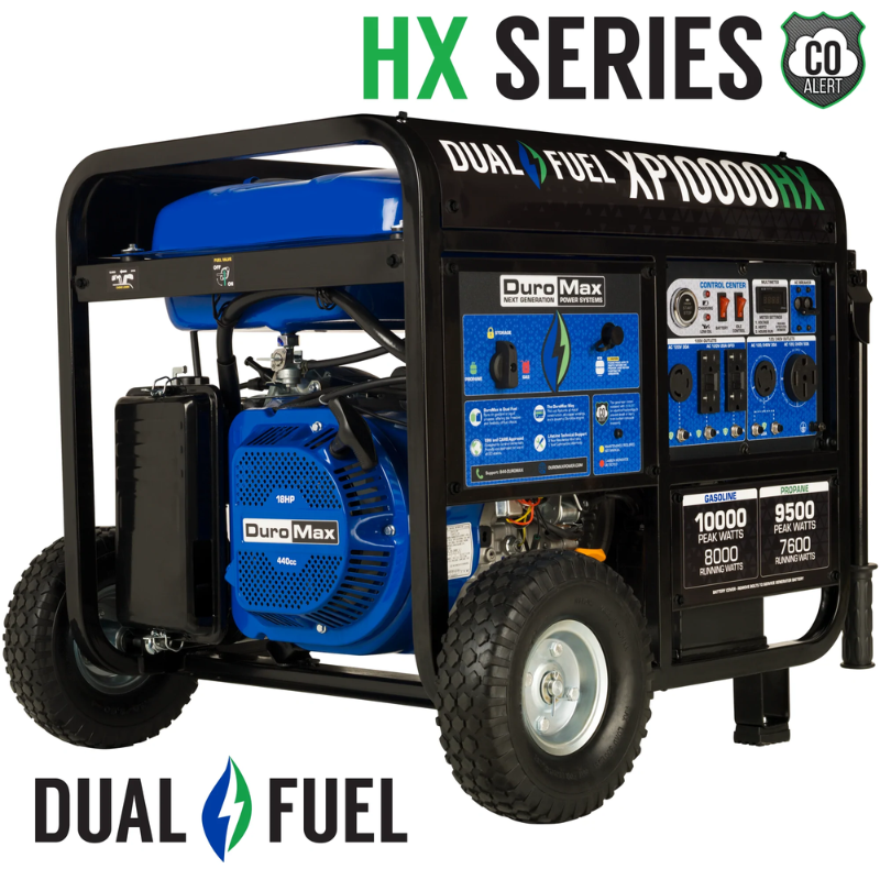 DuroMax Generador HX portátil de combustible dual de 10000 vatios con alerta de CO