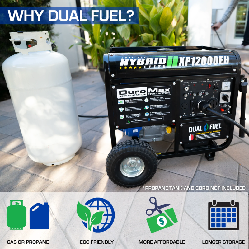 Generador portátil de combustible dual DuroMax de 12000 vatios