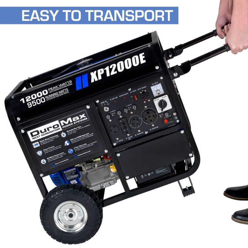 The DuroMax 12000 Watt Portable Generator is easy to transport