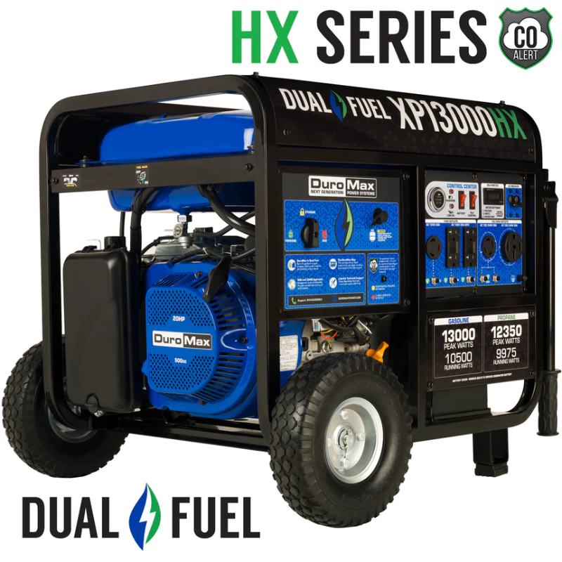 DuroMax Generador HX portátil de combustible dual de 13000 vatios con alerta de CO