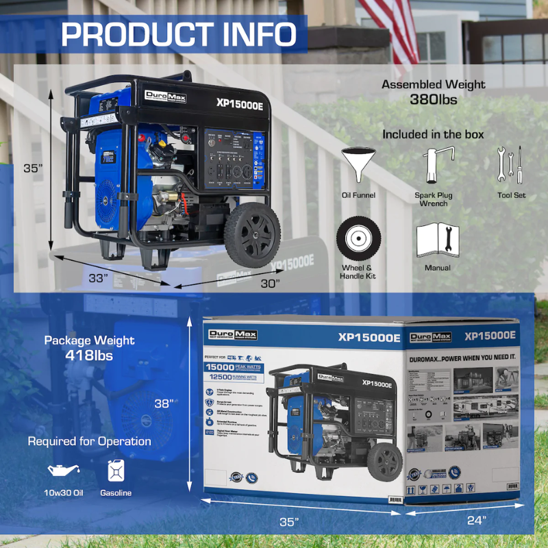 Product info of the DuroMax 15000 Watt Portable Generator