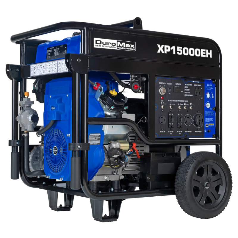 front and side view of the DuroMax 15000 Watt Dual Fuel Portable Generator