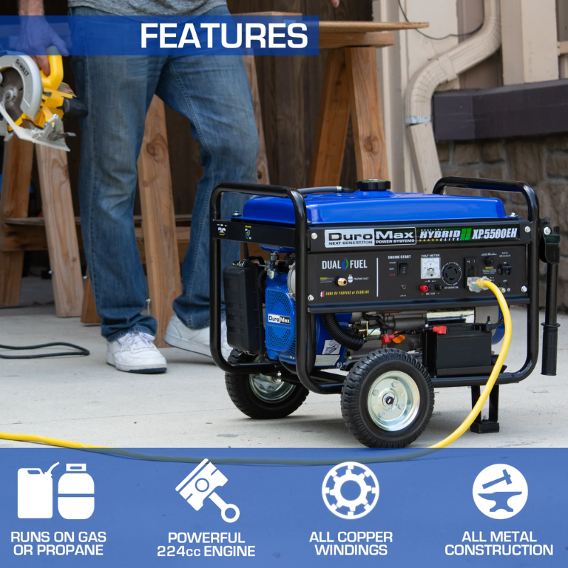 the features of the DuroMax 5500 Watt Dual Fuel Portable Generator
