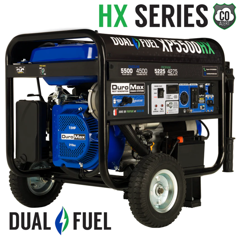 DuroMax 5500 Watt Dual Fuel Portable HX Generator w/ CO Alert
