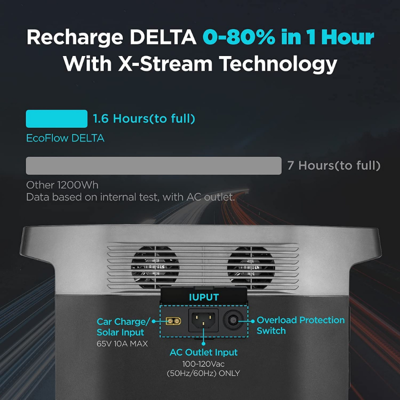 EcoFlow DELTA + 110W Solar Panel rapid charging