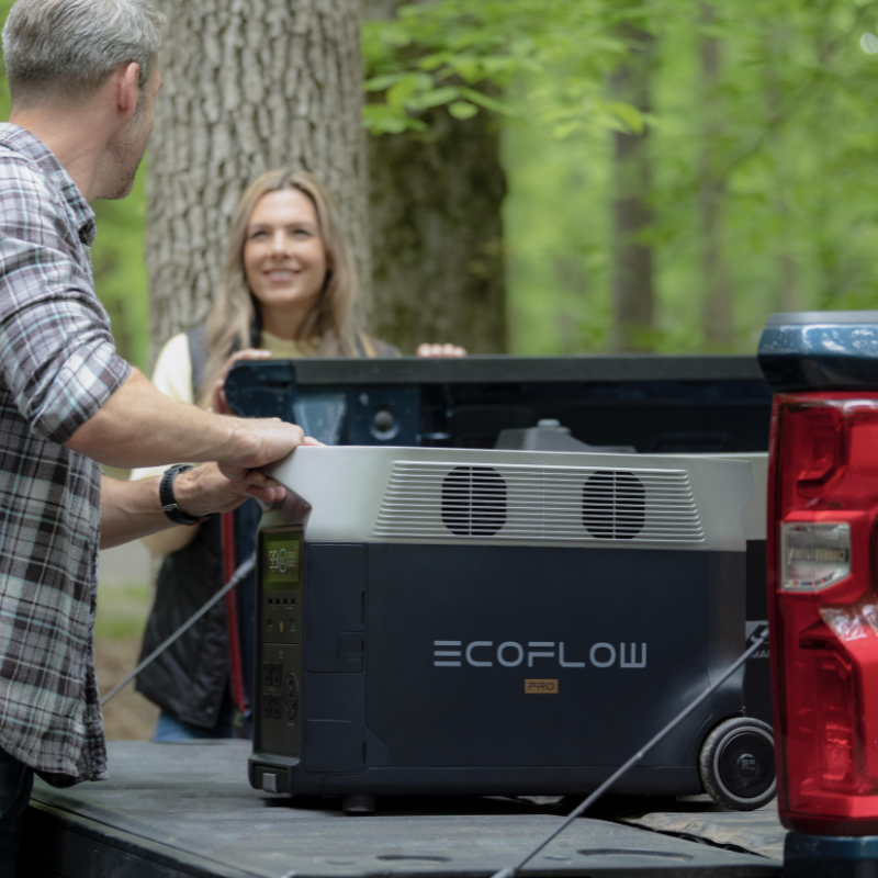 EcoFlow DELTA Pro Portable Power Station use in the bed of truck