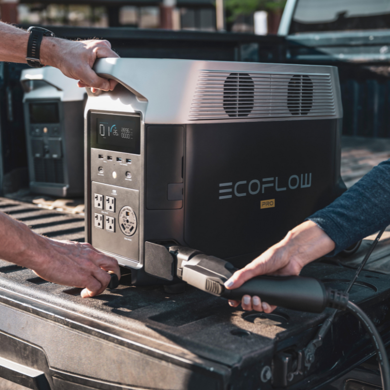 EcoFlow DELTA Pro Portable Power Station outdoor use in a bed of a truck