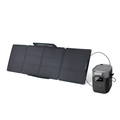 EcoFlow DELTA + 110W Solar Panel plugged in and set up