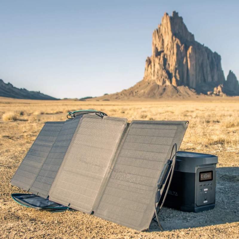 EcoFlow DELTA + 110W Solar Panel outdoor use in the desert