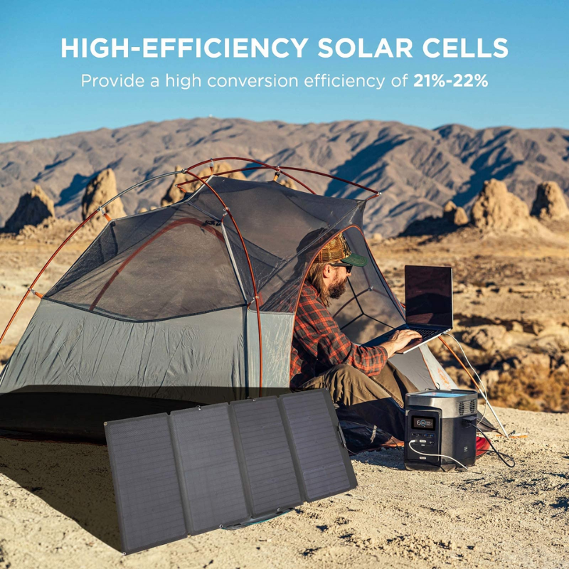 EcoFlow RIVER Max + 160W Solar Panel camping in the desert