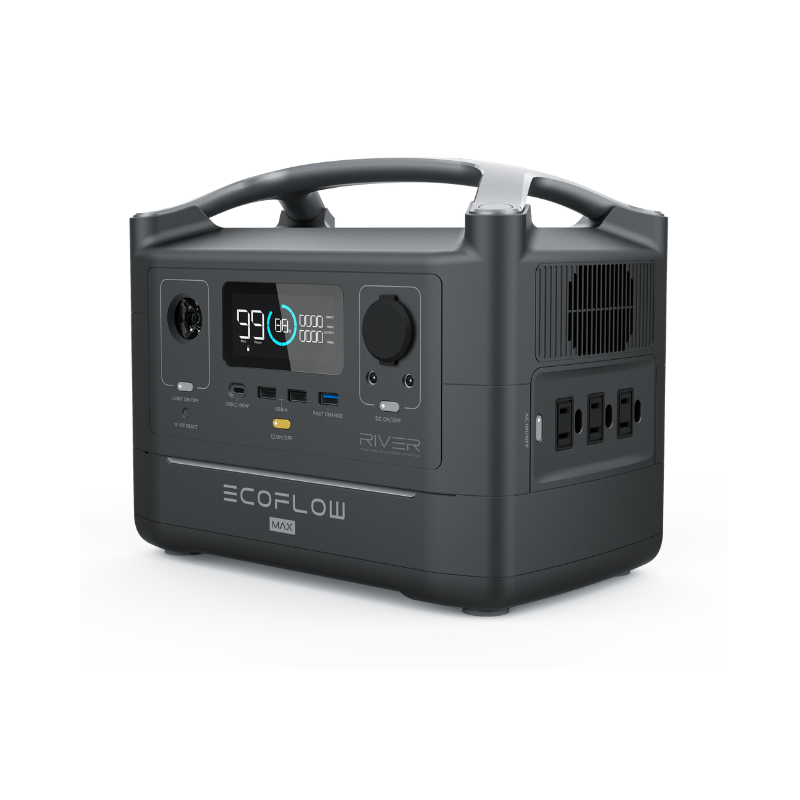 EcoFlow RIVER Max Portable Power Station front view and view of outlets