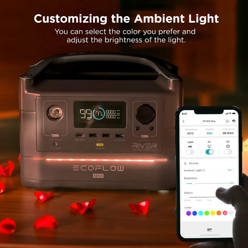EcoFlow RIVER Max Portable Power Station light changing via phone app