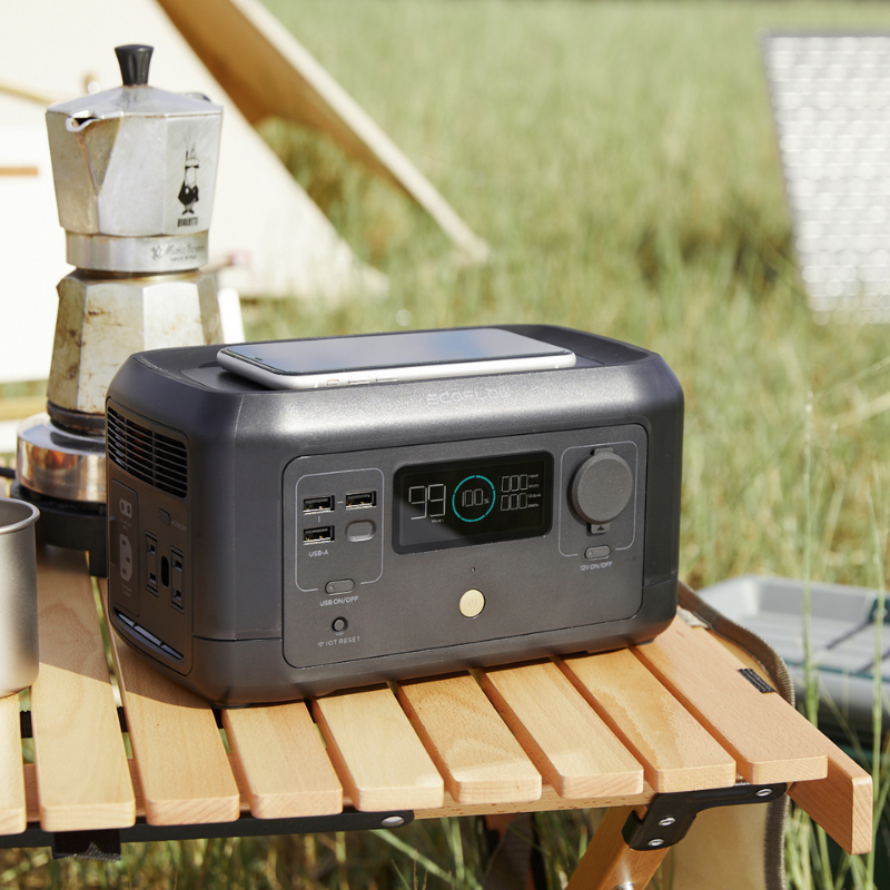 EcoFlow RIVER mini Portable Power Station outside on a table