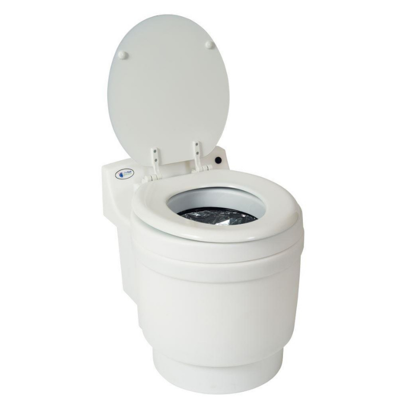 Laveo by Dry Flush Portable Waterless Toilet front and side view