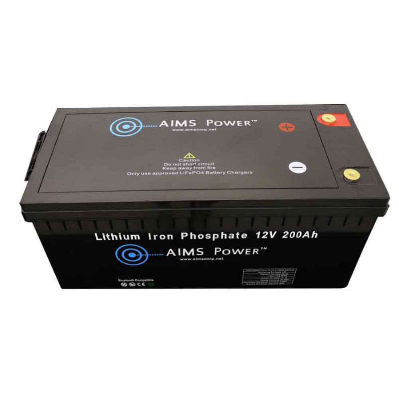 AIMS Power Lithium Battery 12V 200Ah LiFePO4 Lithium Iron Phosphate with Bluetooth Monitoring top and side view