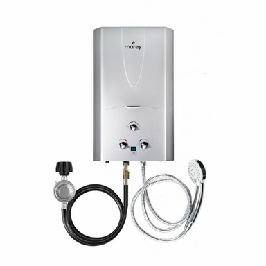 Marey 16 Liter Liquid Propane Gas Tankless Water Heater - GA16OLPDP with shower head and gas line