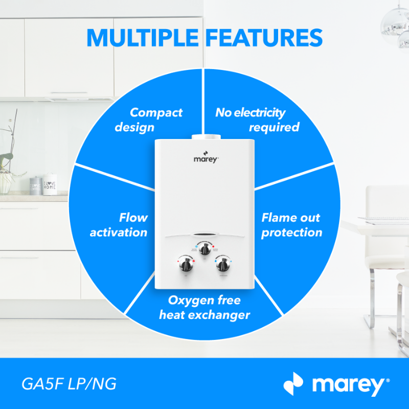 Marey GAS 5L – 1.89GPM Liquid Propane Tankless Water Heater Features