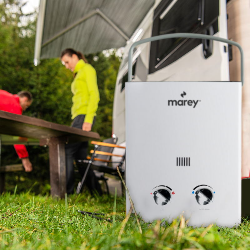 Marey Gas 5L Portable Liquid Propane Tankless Water Heater close up picture outside